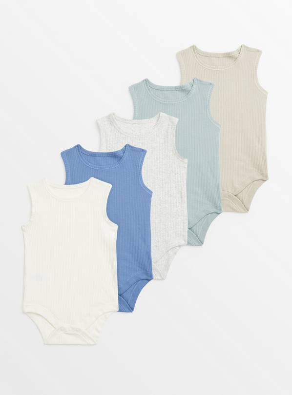 Blue Ribbed Bodysuit 5 Pack 2-3 years
